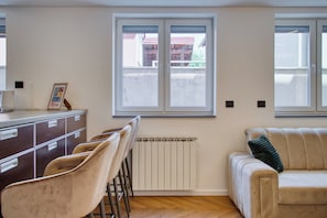 Deluxe Apartment, 2 Bedrooms | Private kitchen | Full-size fridge, oven, stovetop, electric kettle