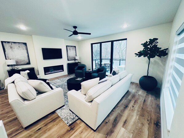 TV, fireplace