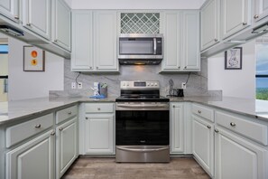 Fridge, microwave, oven, dishwasher