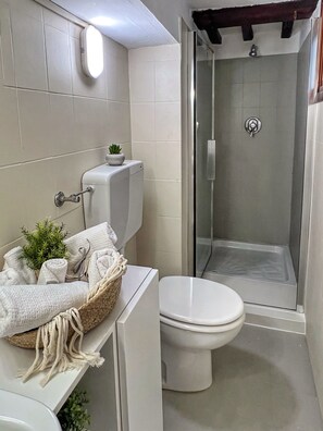 Een douche, een haardroger, handdoeken
