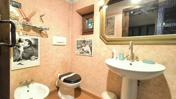 Douche, sĂšche-cheveux, bidet, serviettes fournies