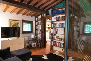 Smart TV, fireplace, stereo