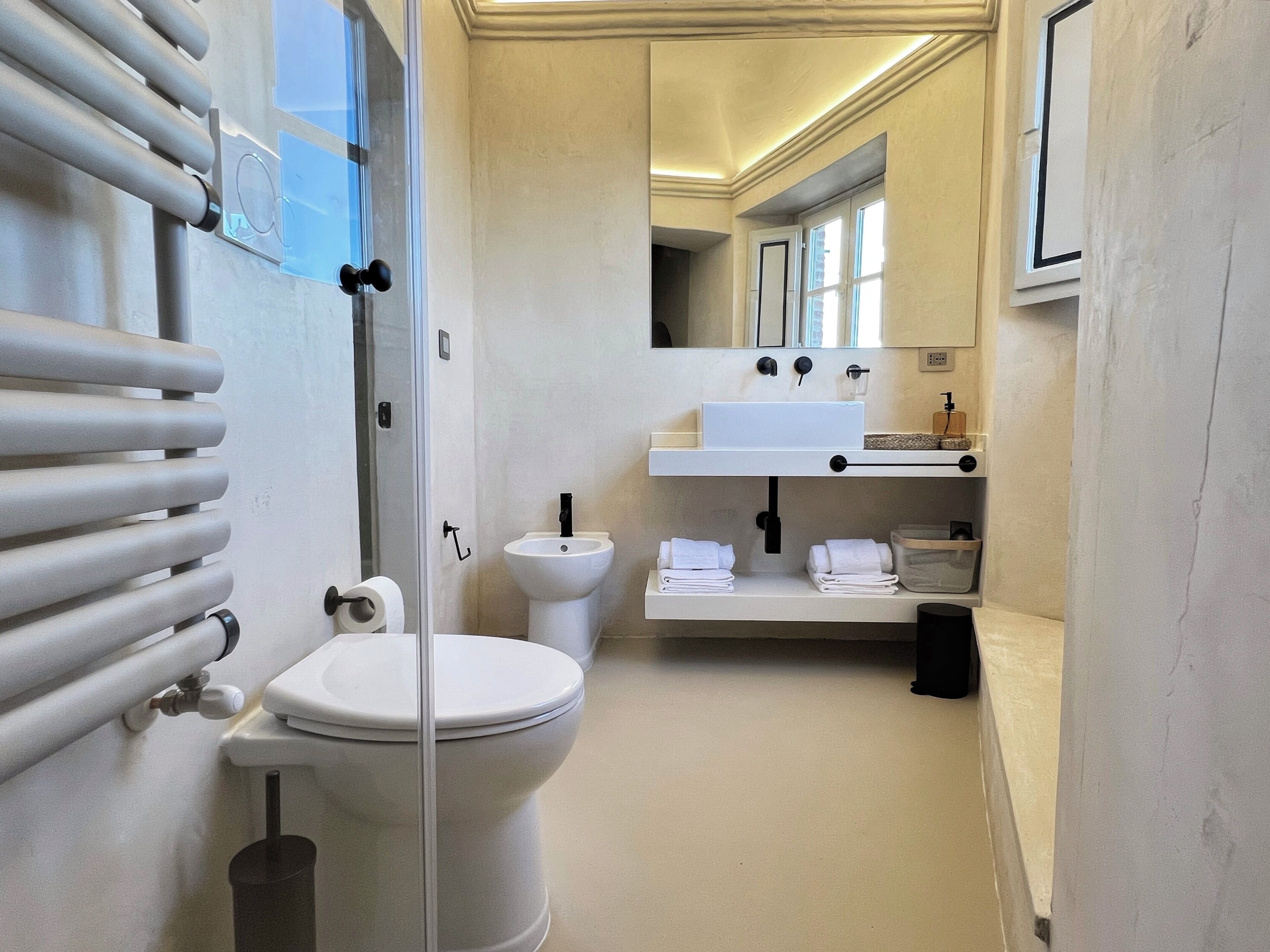 Regadera, secadora de cabello, bidet, toallas 