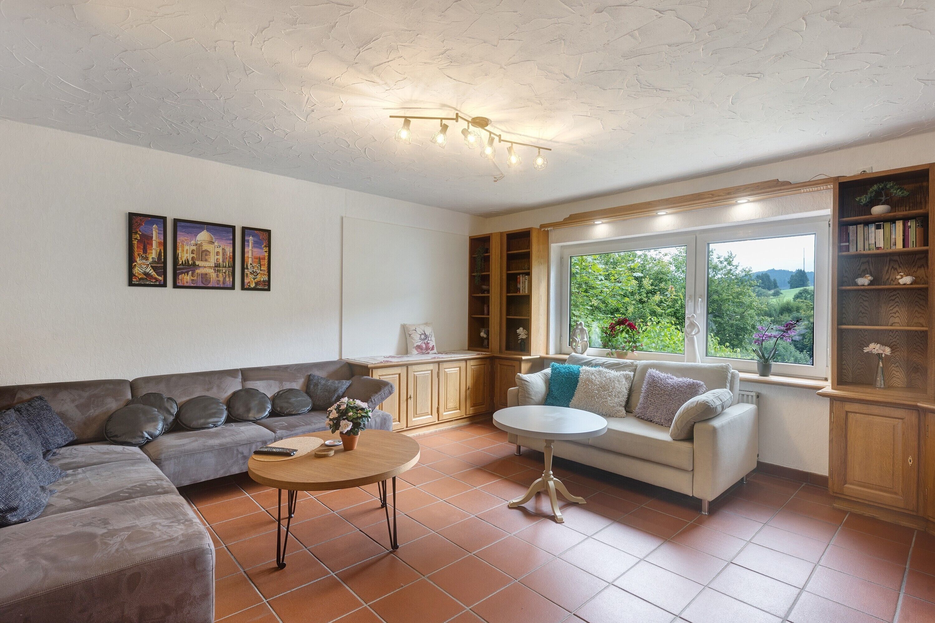 Télévision, cheminée, chaîne hi-fi