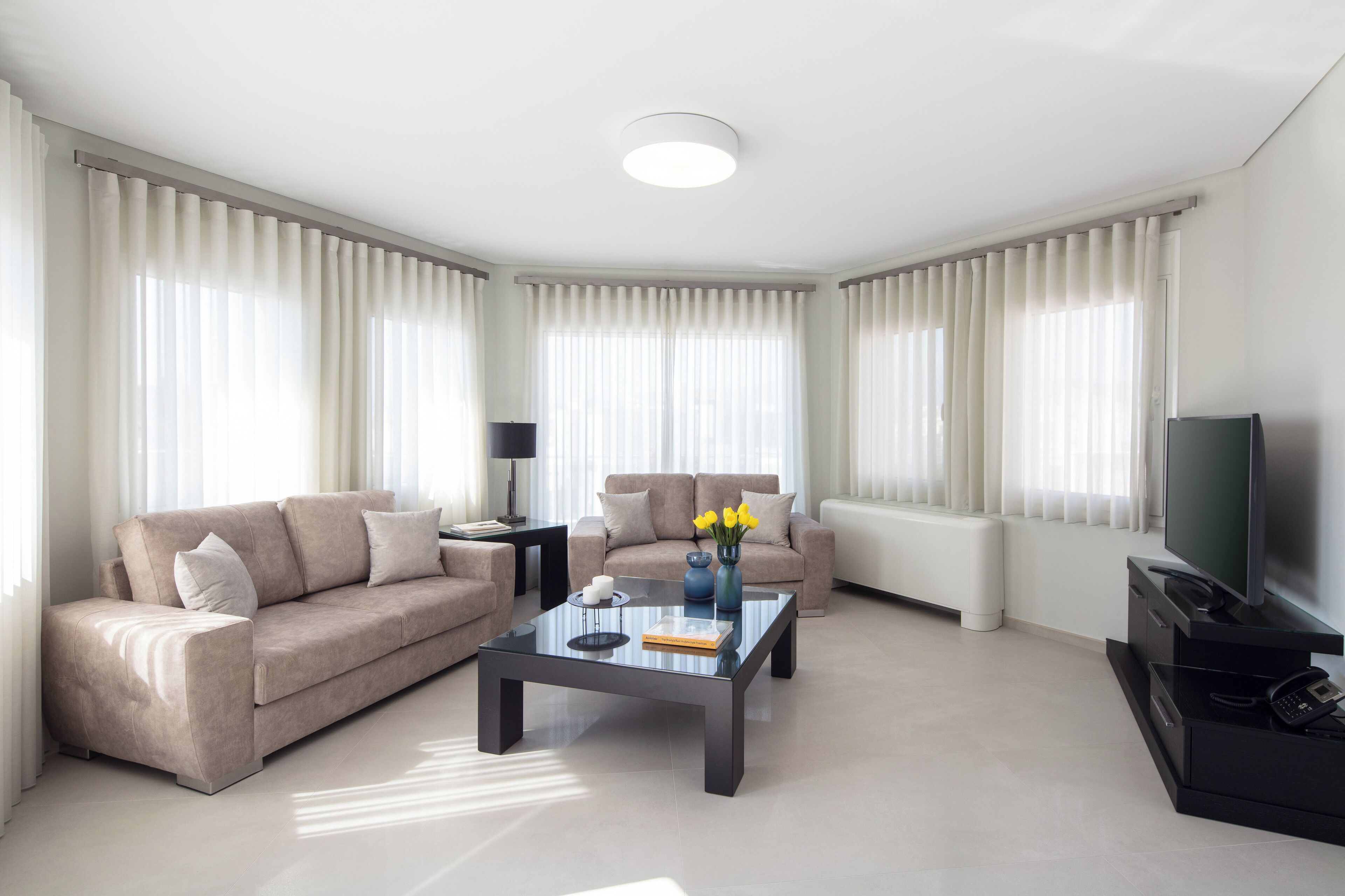 Exclusive Apartment, Balcony, City View | Living area | TV, computer monitors, printers