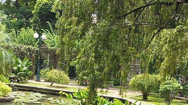 A garden with a pond, stone pathway, and a bench. - FSHOME (Ho Chi Minh City)