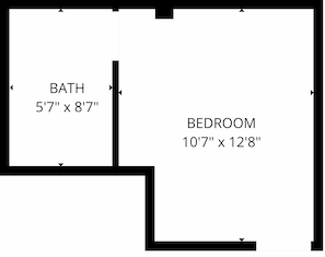 Un plan d’étage comprenant une salle de bain de 1,70 m x 2,62 m et une chambre de 3,25 m x 3,81 m.