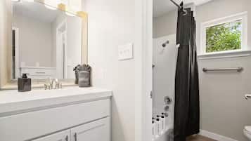 Regadera, secadora de cabello, toallas, jabón