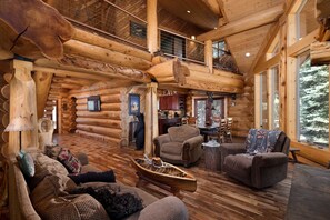 Cabin, Multiple Beds, Patio, Mountain View (Little Deschutes Wildlife Lodge) | Living area | Fireplace