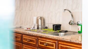 Fridge, microwave, oven, coffee/tea maker