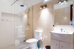 Ducha, secador de pelo y toallas