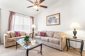 House, Multiple Beds, Pool Access, Pool View (The Hampton Lakes Villa) | Living area | TV - The Hampton Lakes Villa 11ppl (Davenport)