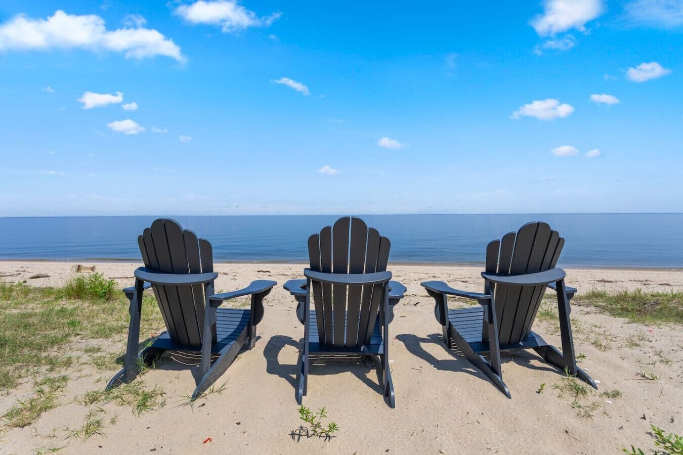 On the beach, sun loungers, beach towels