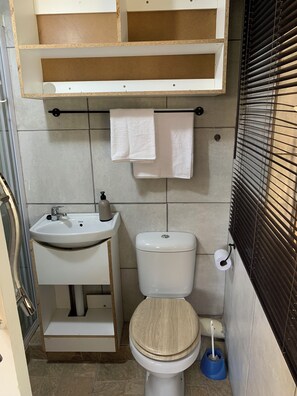 シャワー、タオル、石鹸、トイレットペーパー