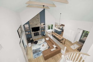 TV, fireplace, offices