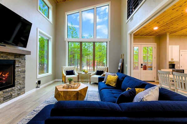 Smart TV, fireplace, video games, table football