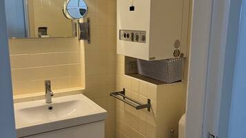 Een haardroger, zeep, toiletpapier