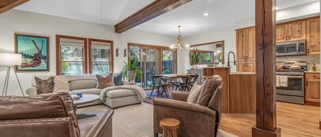 TV connectée, cheminée, livres