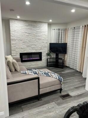 TV, fireplace
