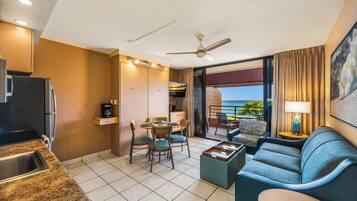 Classic Condo, 1 Bedroom, Lanai, Ocean View | Living area | 36-inch LCD TV with cable channels