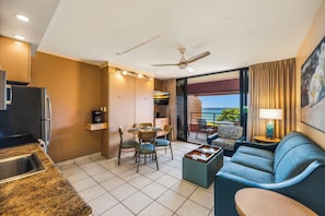 Classic Condo, 1 Bedroom, Lanai, Ocean View | Living area | 36-inch LCD TV with cable channels - Kuleana Club - 410 (Lahaina)