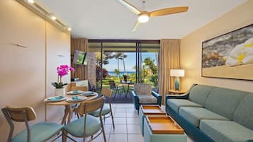 Classic Condo, 1 Bedroom, Lanai, Ocean View | Living area | 36-inch LCD TV with cable channels