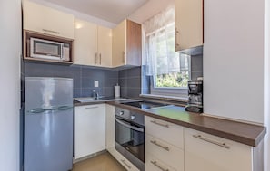 Fridge, oven, stovetop, coffee/tea maker