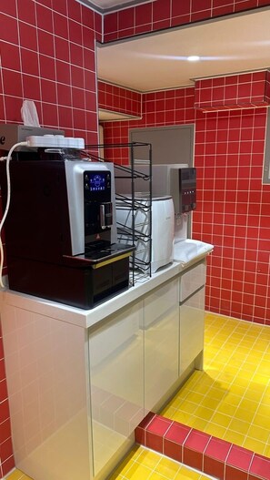 Mini-fridge, microwave