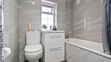 Hair dryer, towels, toilet paper