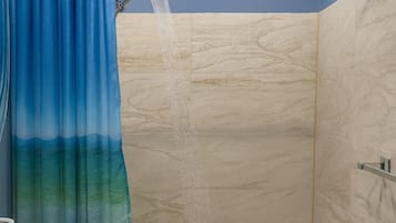 Shower, towels, toilet paper