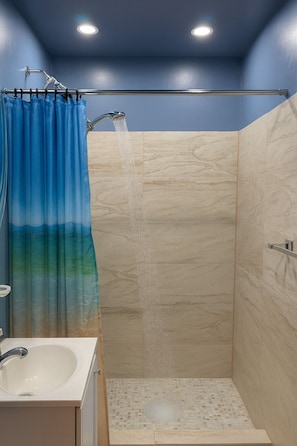 Shower, towels, toilet paper