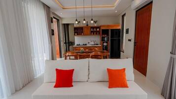 Deluxe Villa, 3 Bedrooms, Pool View | Living area | Flat-screen TV