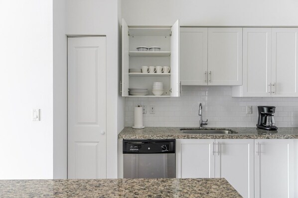 Fridge, microwave, oven, dishwasher