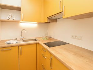 Fridge, dishwasher, cookware/dishes/utensils