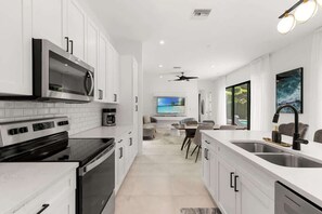 Fridge, microwave, oven, dishwasher