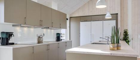 Fridge, oven, stovetop, coffee/tea maker