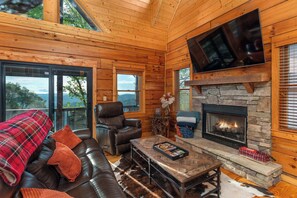 Televisión, chimenea, videojuegos y oficina 