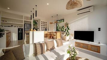 Luxury Villa, Pool View | Living area | 55-inch Smart TV with digital channels