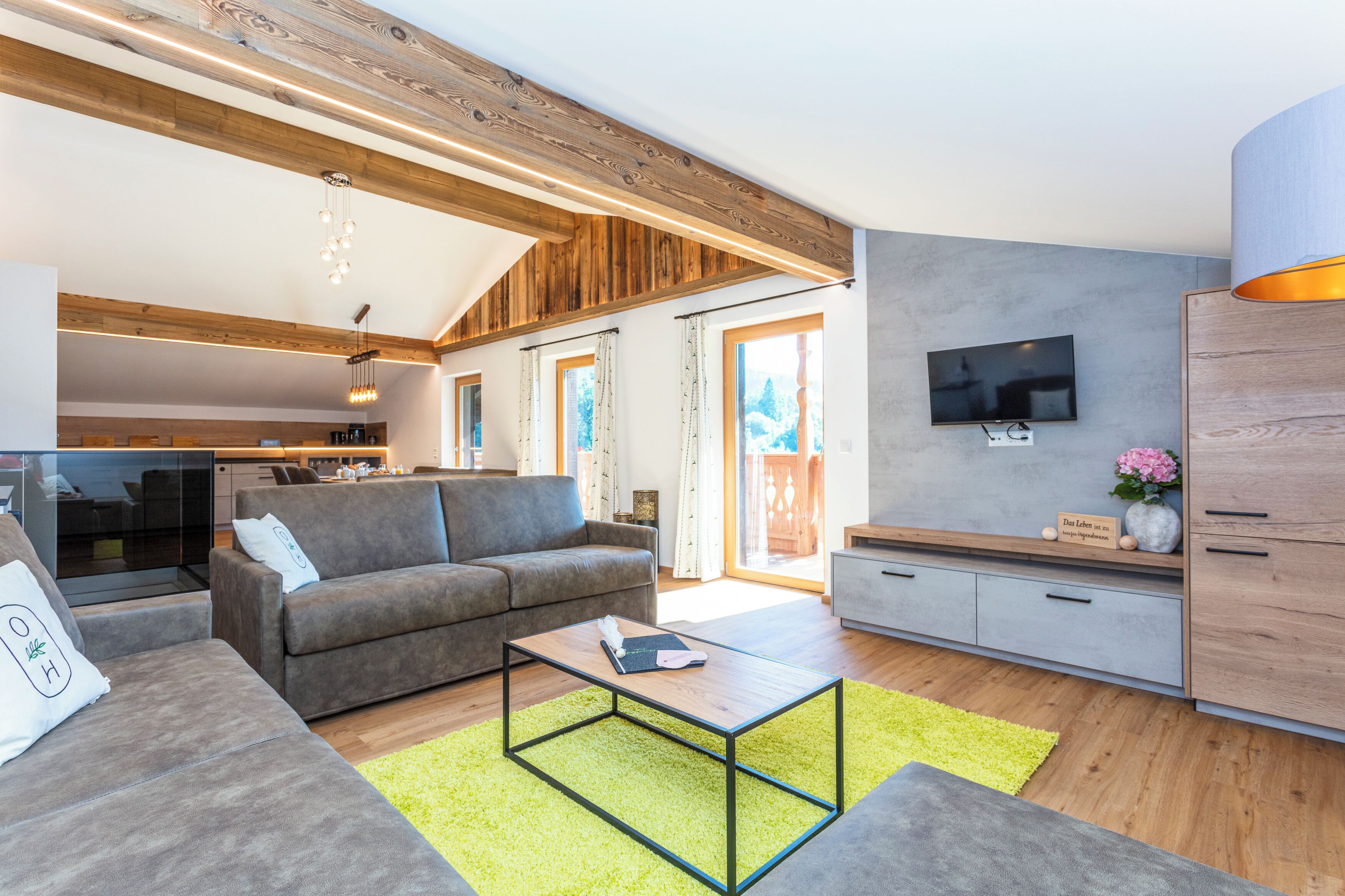 Comfort Apartment, 2 Bedrooms, Mountain View | Living area | 50-inch flat-screen TV with cable channels