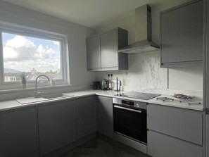 Frigorífico, microondas, horno y placa de cocina