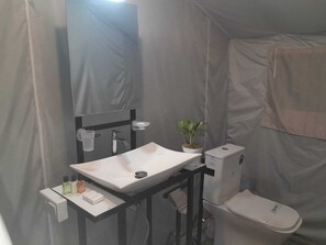 Deluxe Tent, Mountain View | Bathroom | Towels, soap