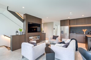 TV, fireplace