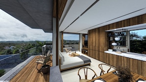 Premium Apartment, 1 Bedroom, Terrace, Corner | Private kitchen | Fridge, microwave, oven, stovetop
