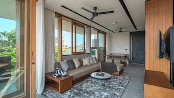 Premium-Apartment, 1 Schlafzimmer, Terrasse, Eckzimmer | Wohnbereich