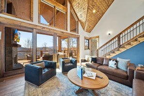 Smart TV, fireplace, music library, video library