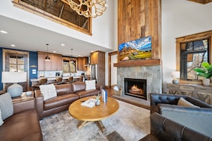 Smart TV, fireplace, music library, video library