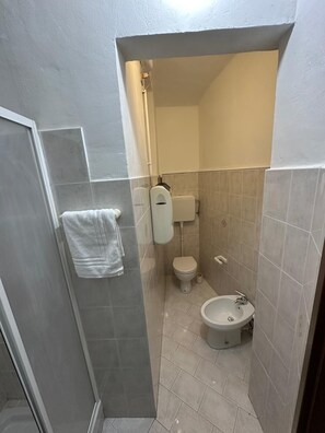 Douche, sèche-cheveux, bidet, serviettes fournies