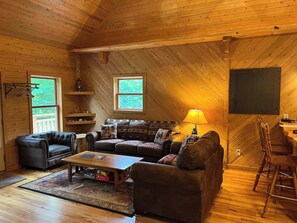 Fernseher, Kamin, DVD-Player, Bücher