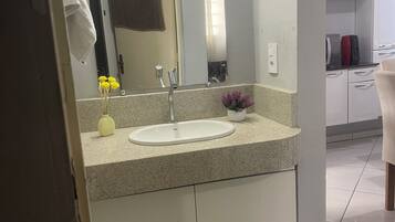 Hair dryer, towels, toilet paper