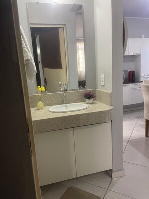 Hair dryer, towels, toilet paper